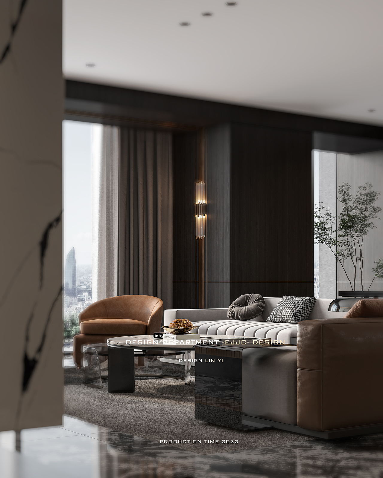 黑橙低奢样板房-设计案例-效果