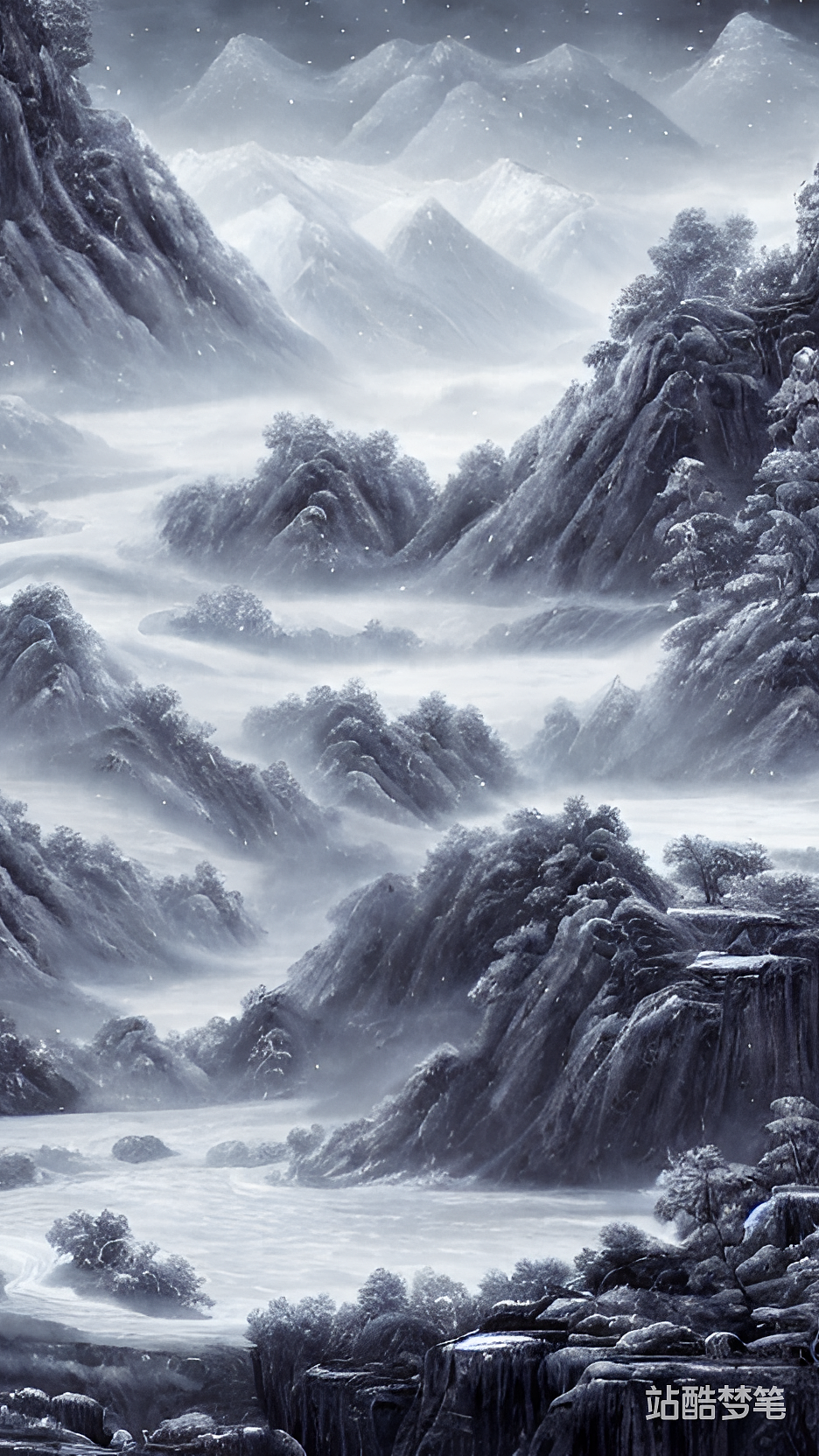 #站酷梦笔#山间雪落（图ZMzI2NTI0MTI4） - AI作品 - 站酷设计师星FH原创素材 - 站酷ZCOOL
