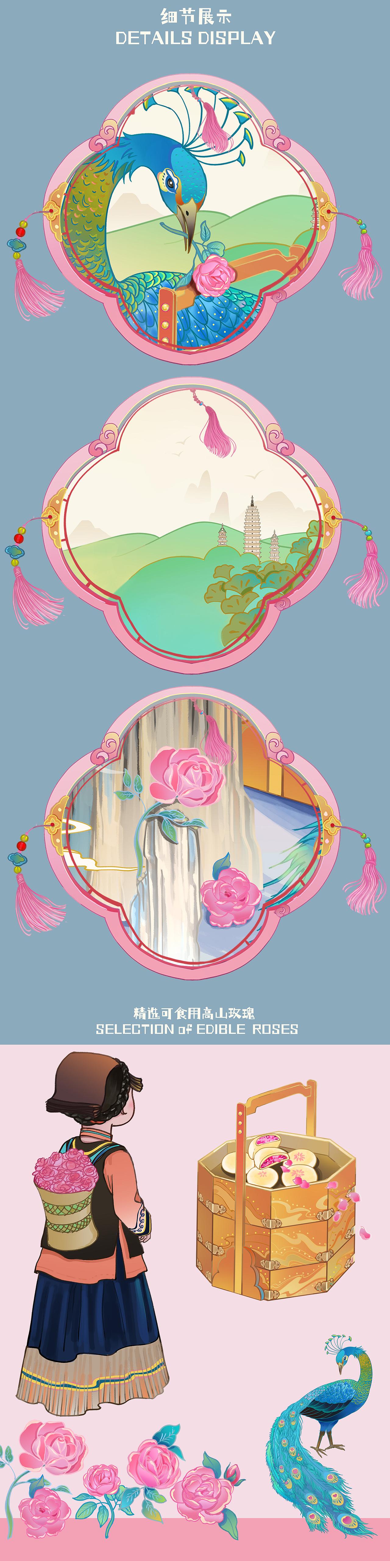 云南鲜花饼国潮美食插画糕点插画