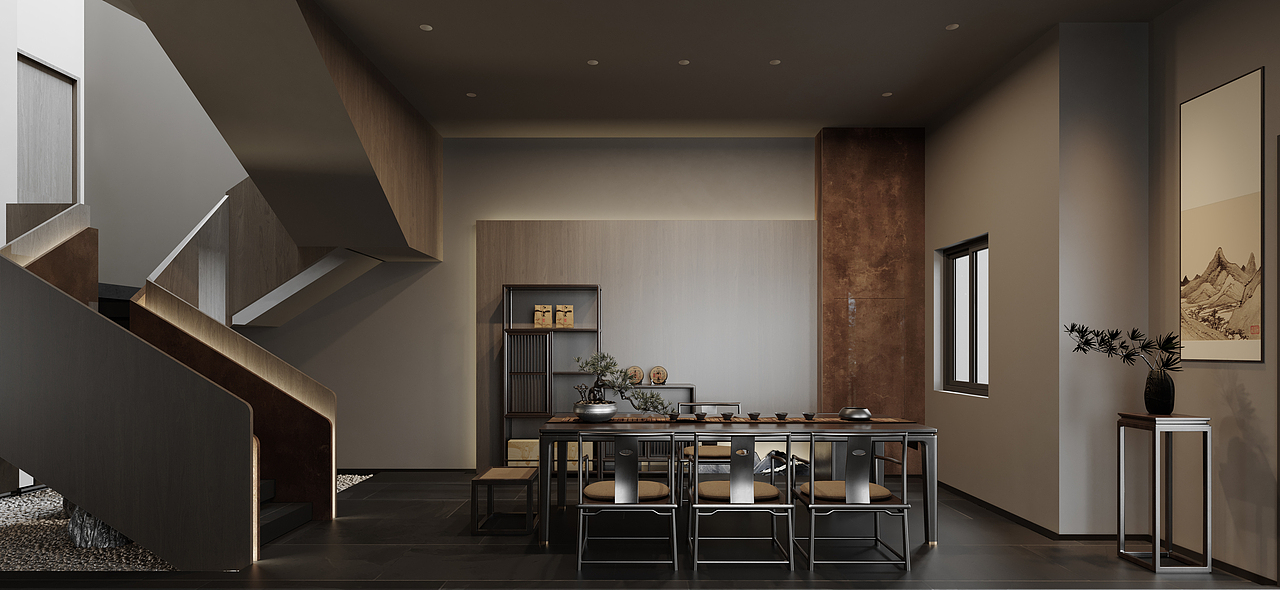 室内现代中式茶社设计