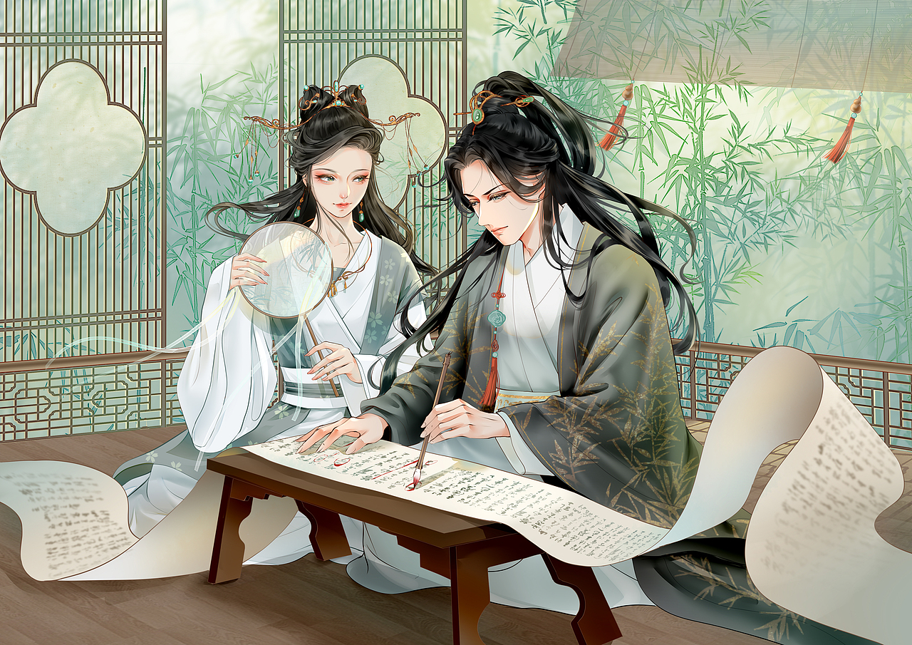 情人节古风插画（图ZMzMwNjM2Mjc2） - 商业插画 - 站酷设计师柿饼饼原创素材 - 站酷ZCOOL