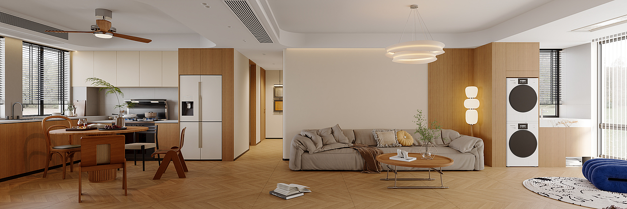 绘感视觉设计 | 中古原木风格客餐厅渲染