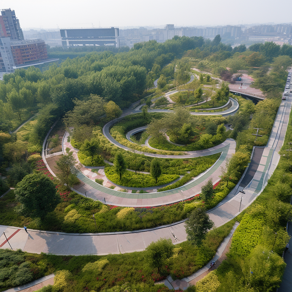 AI绘图3min生成的环形公园9稿方案