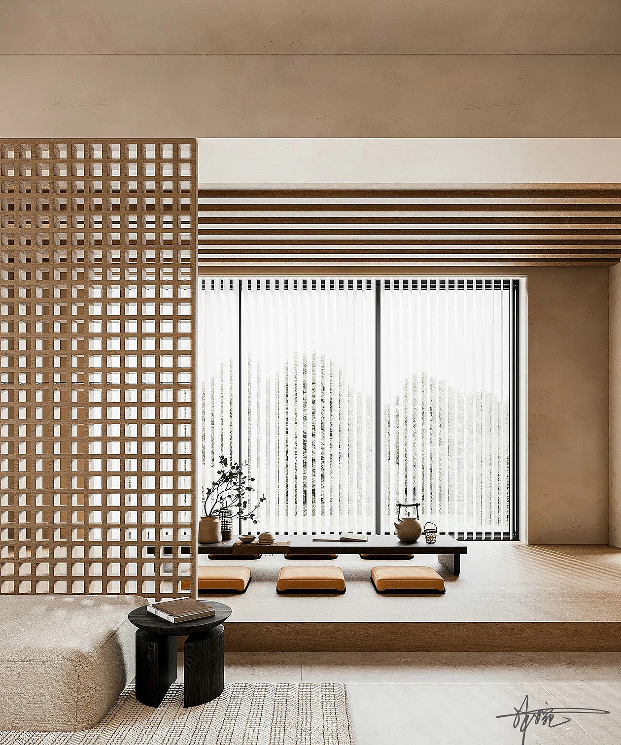 300㎡原木日式风格 | 地台茶室+原木极简