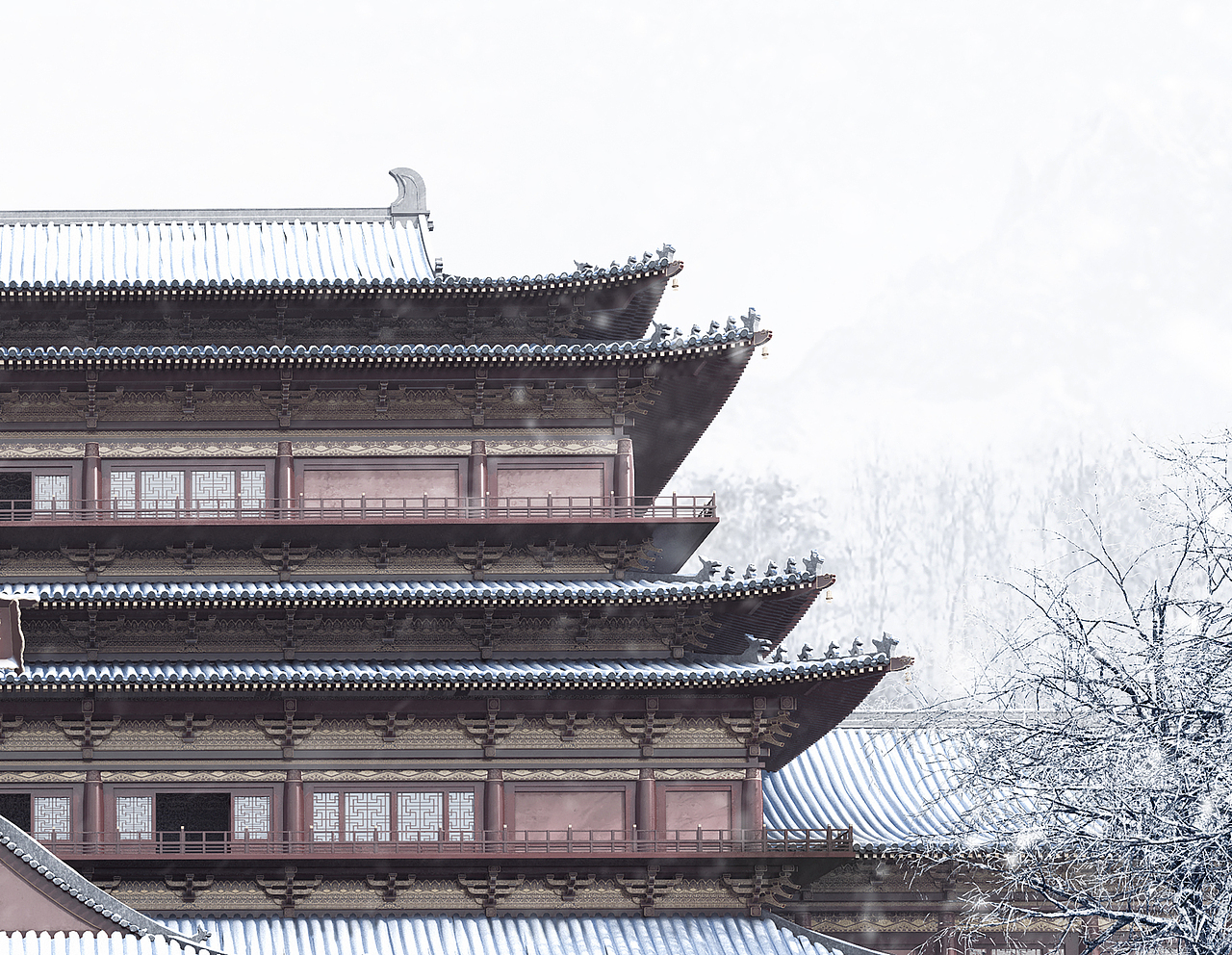 藏经阁·雪（图ZMzIwOTgxNjc2） - 建筑/空间 - 站酷设计师3DMadmen原创素材 - 站酷ZCOOL