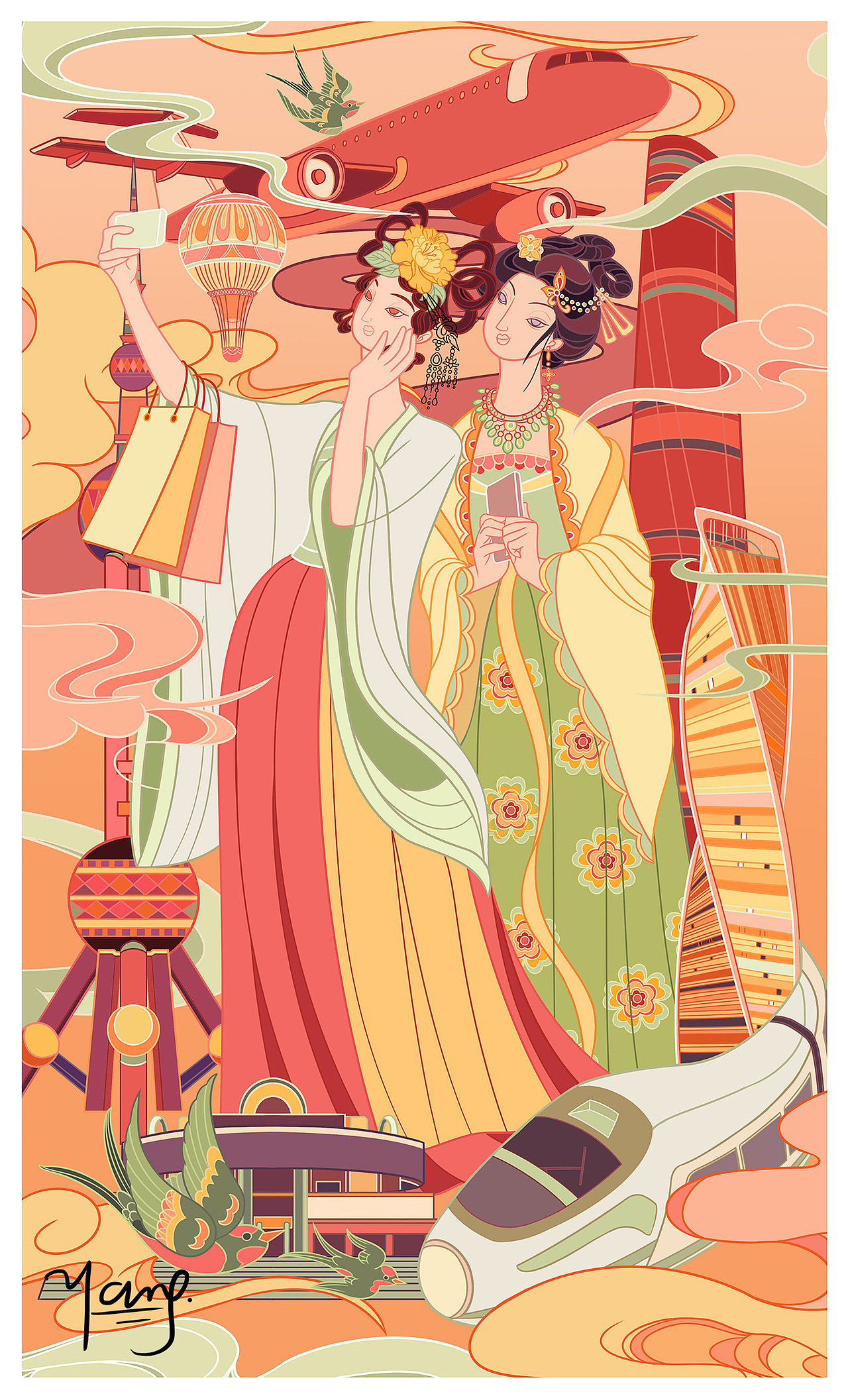 国风线性插画-古画今画