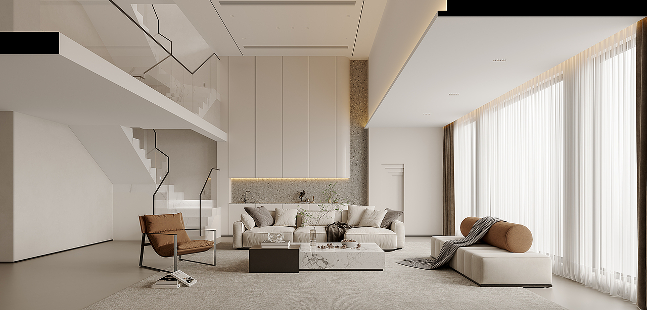 近期渲染室内现代客厅、卧室、餐厅