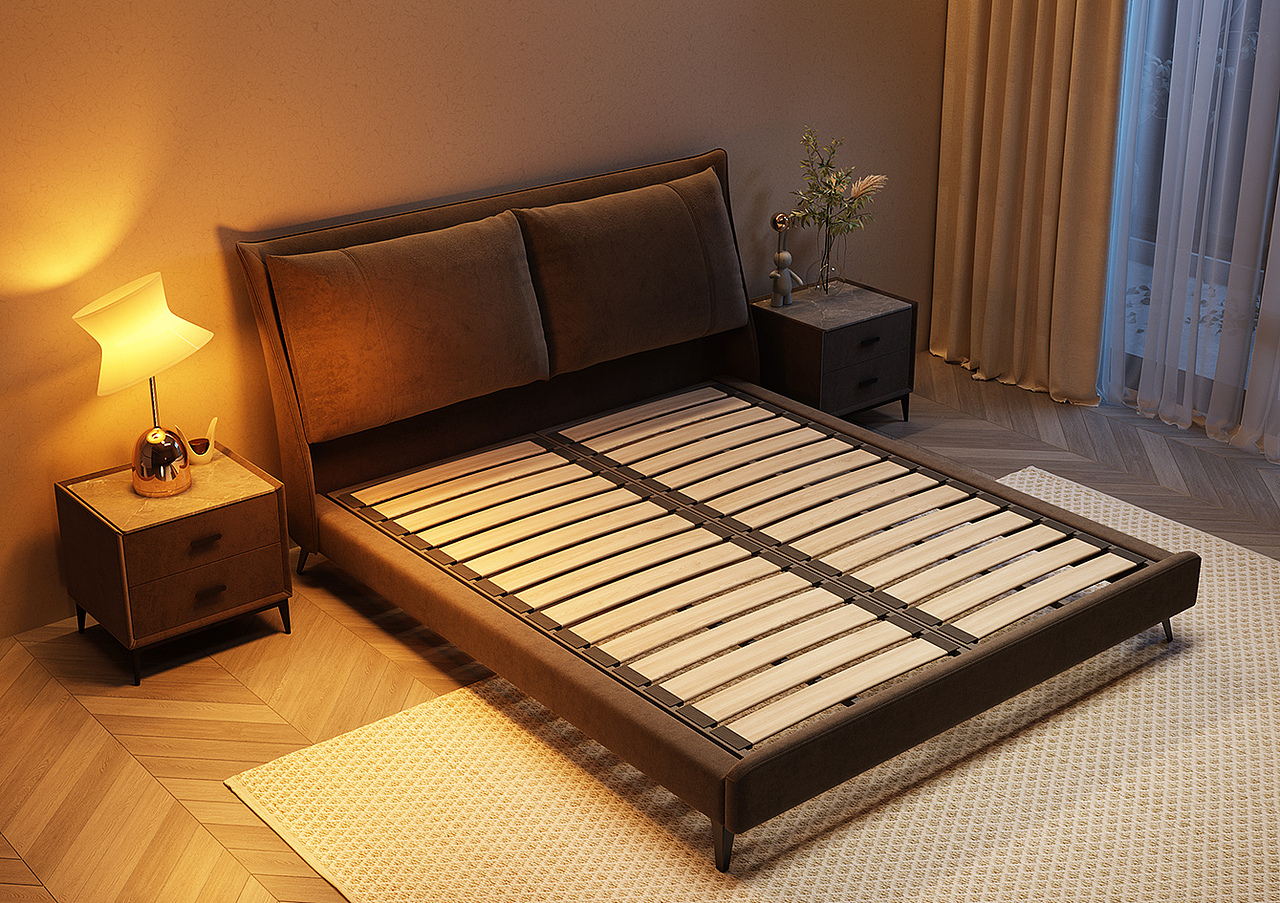 卧室科技绒布床产品场景效果图