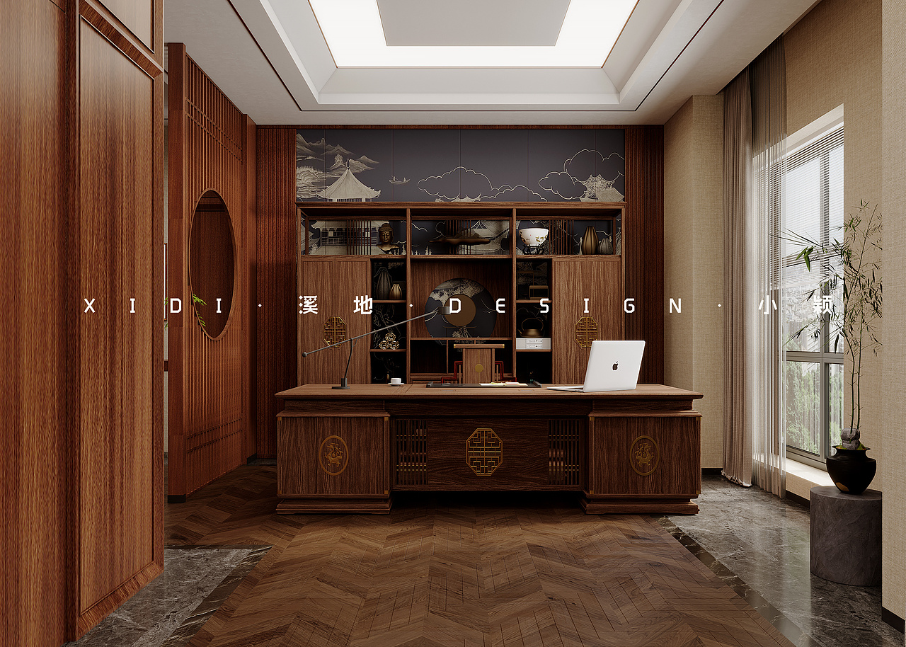 中式办公室办公空间效果图案例分享（图ZMzYxODg0ODIw） - 建筑/空间 - 站酷设计师溪地小颖原创素材 - 站酷ZCOOL