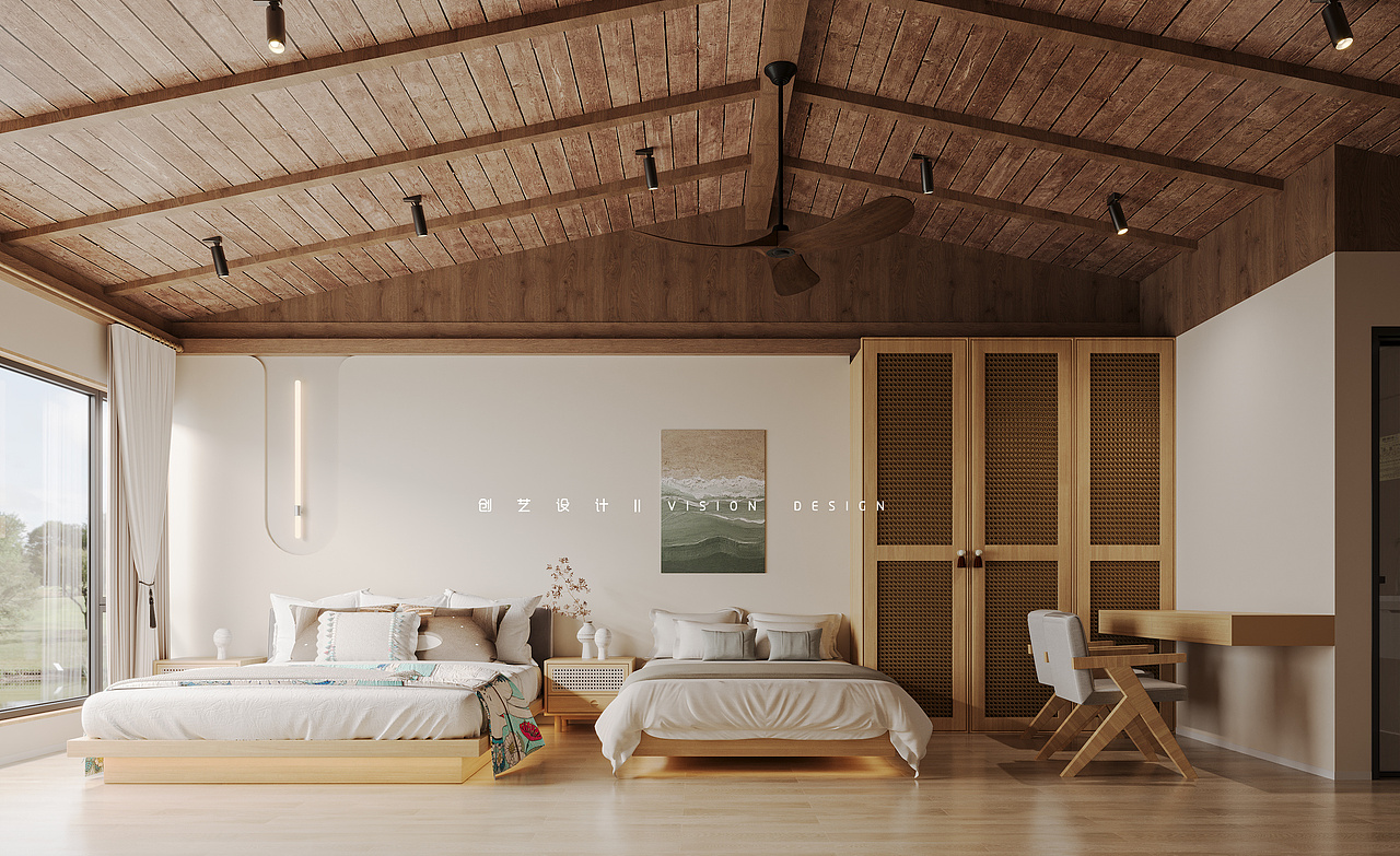 民宿设计/室内装修/原木/3D效果图