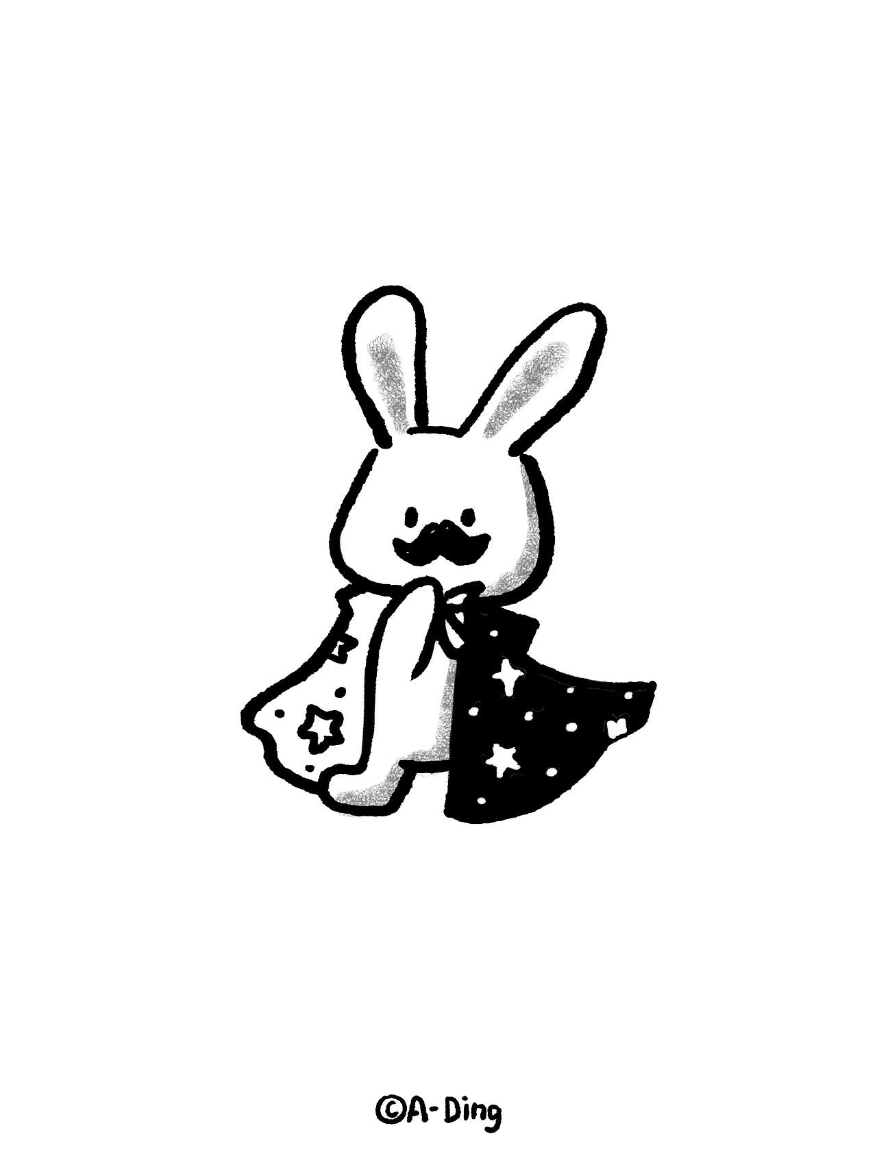 黑白线描手账素材-兔子邦妮的魔法-简笔画可爱兔兔