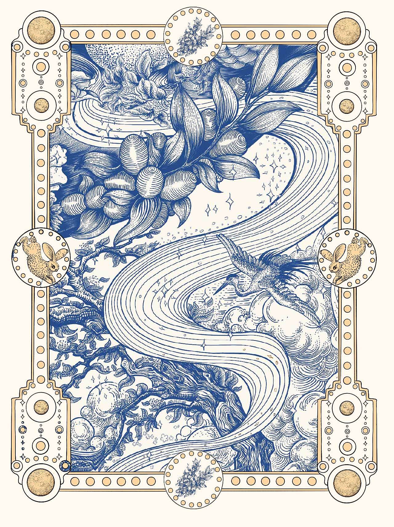 香汤花月团圆面——老母鸡汤面节日插画/中秋节/版画（图ZMzU1NDUxMzE2） - 商业插画 - 站酷设计师白杨by原创素材 - 站酷ZCOOL