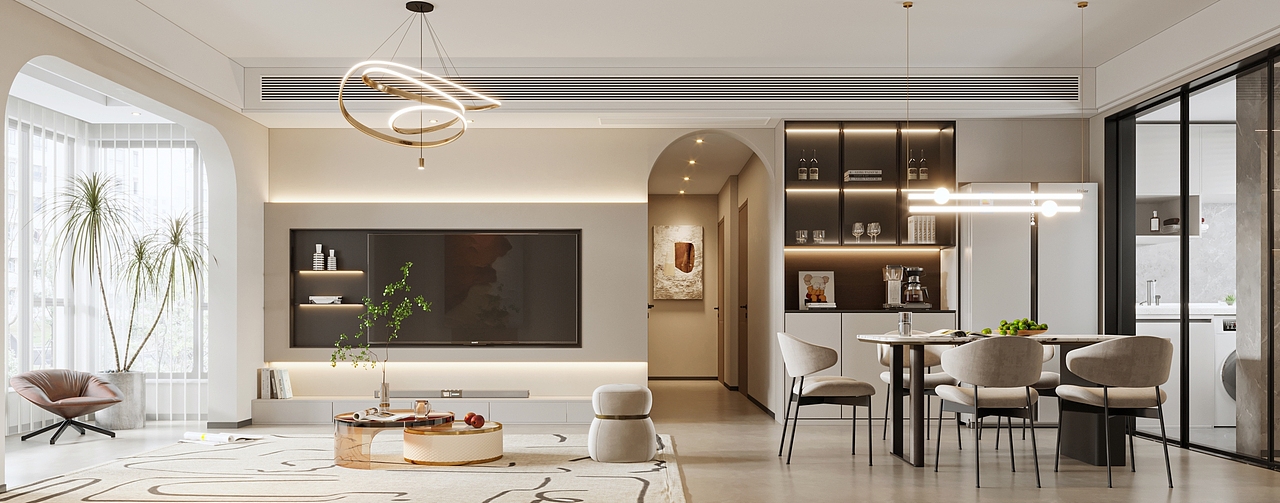 现代奶油客餐厅效果图