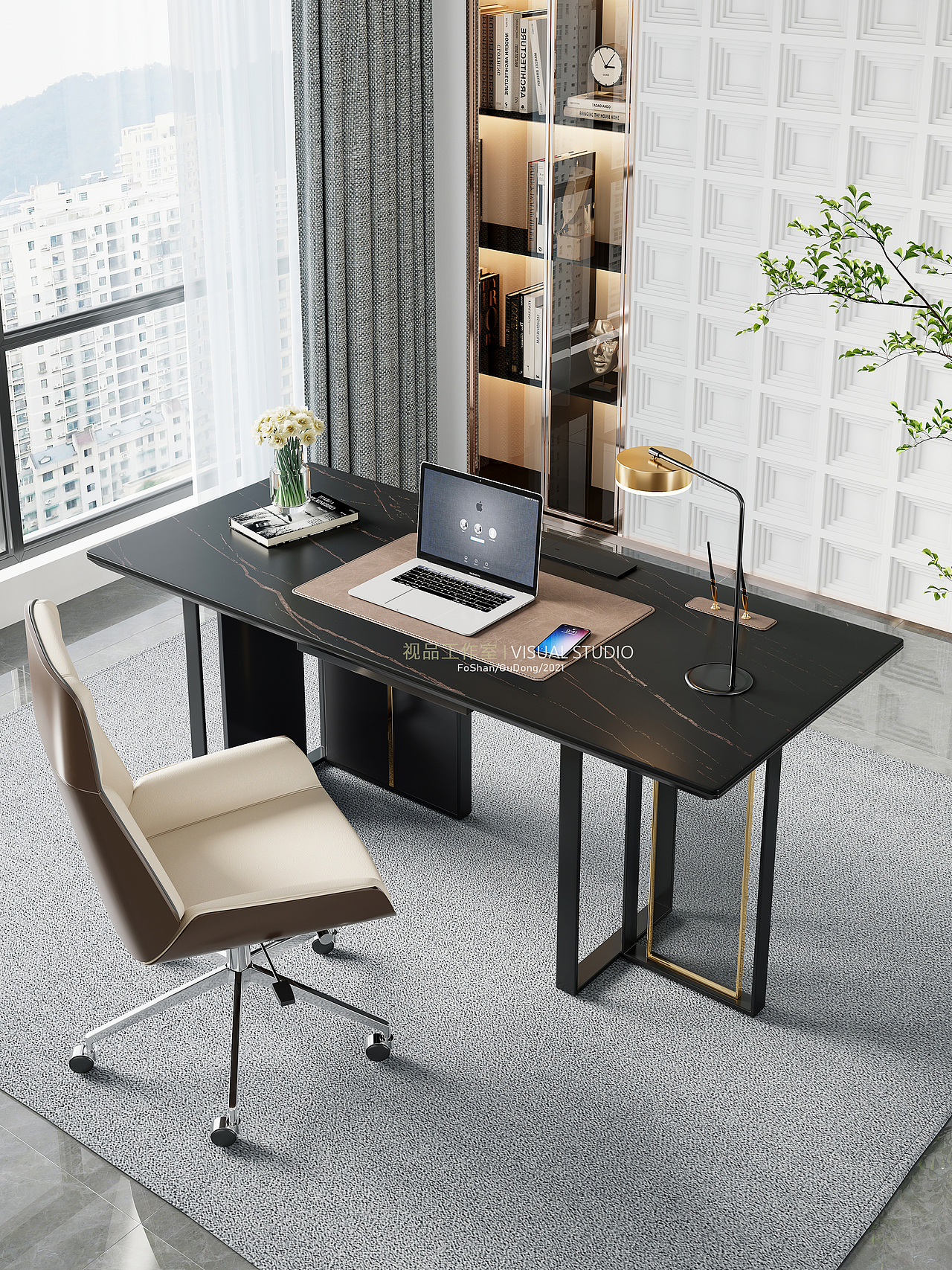 轻奢极简茶桌书桌整合