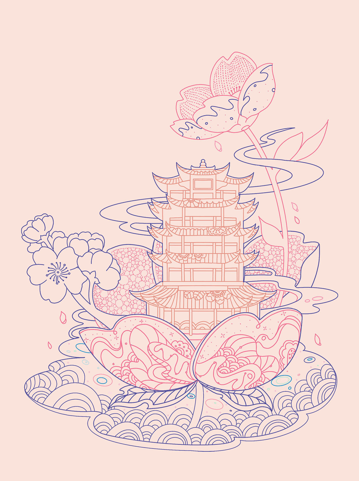 武汉樱花下的黄鹤楼