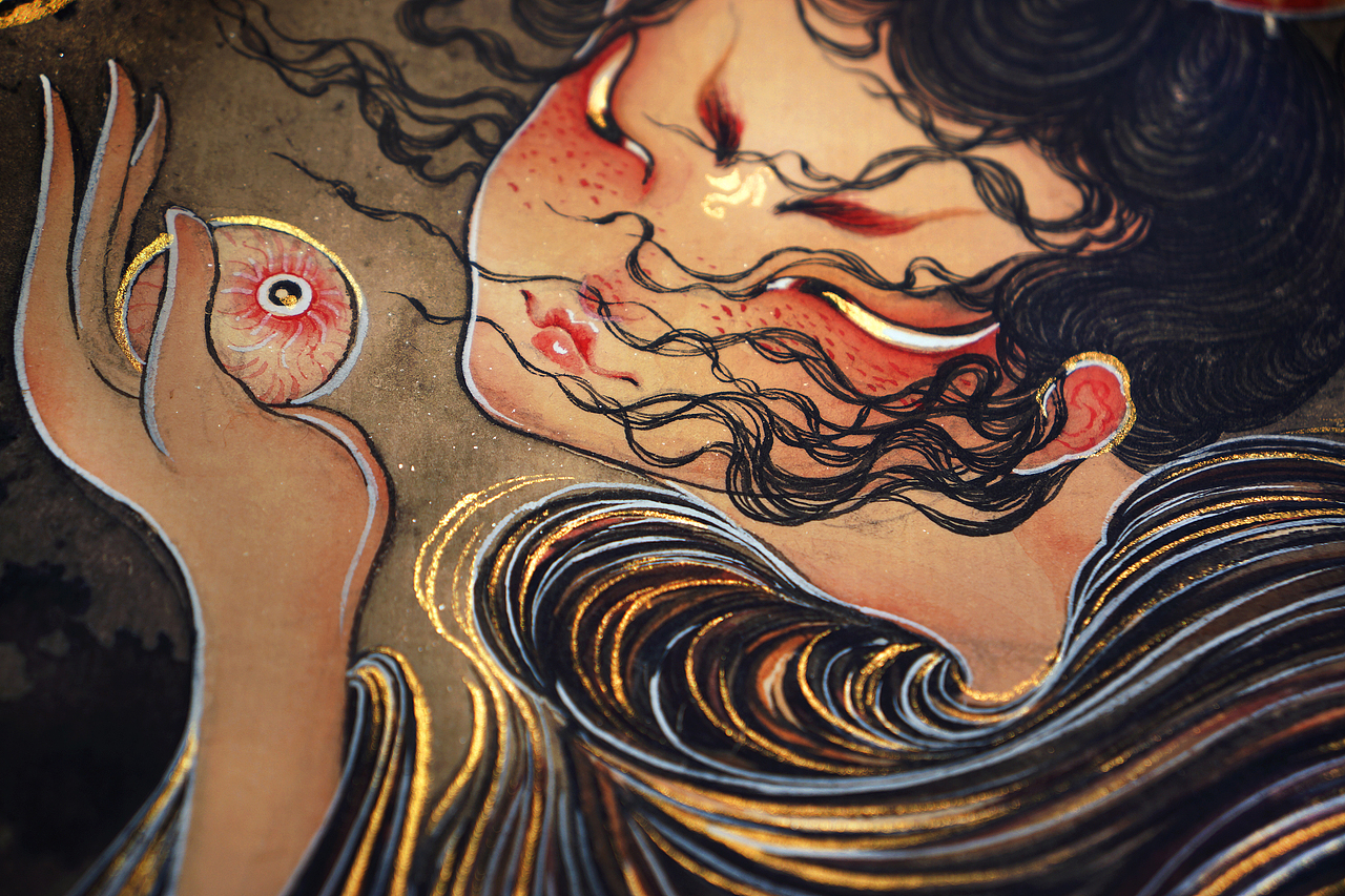 《五尾赤炎狐.竜虎伞道.破势魃.金蚩》白中南颜彩-人川