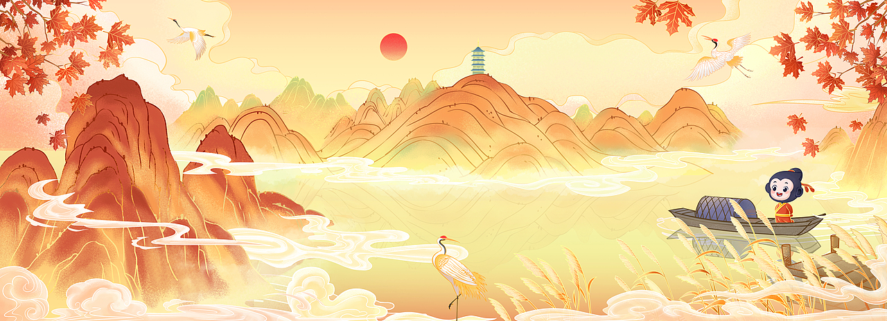 猿辅导×《央视诗词大会》联名地铁活动-国风插画