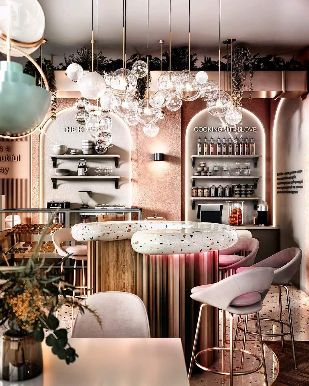 现代餐饮空间 粉色调少女心满满