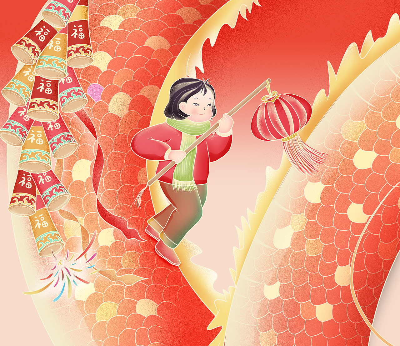 舞龙提灯笼的女孩细节图一萌鸦广告