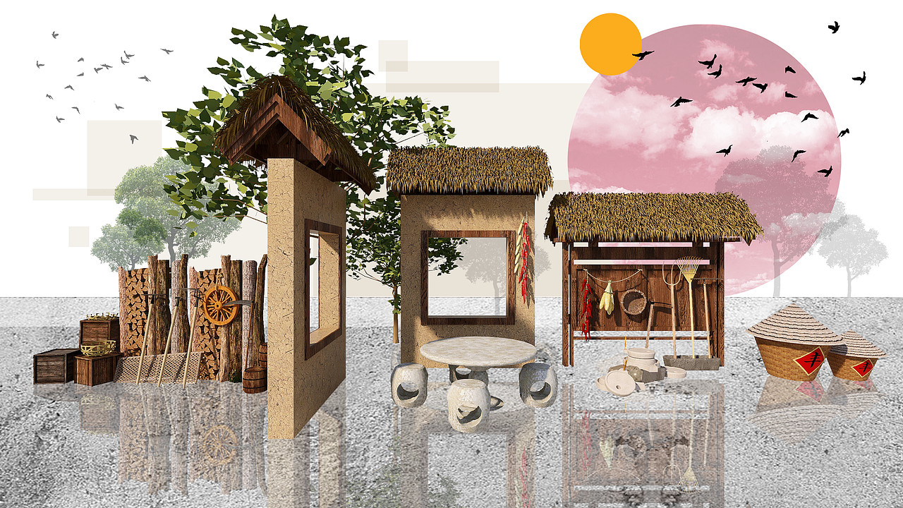 四川广元某乡镇农耕文化景观小品增补方案