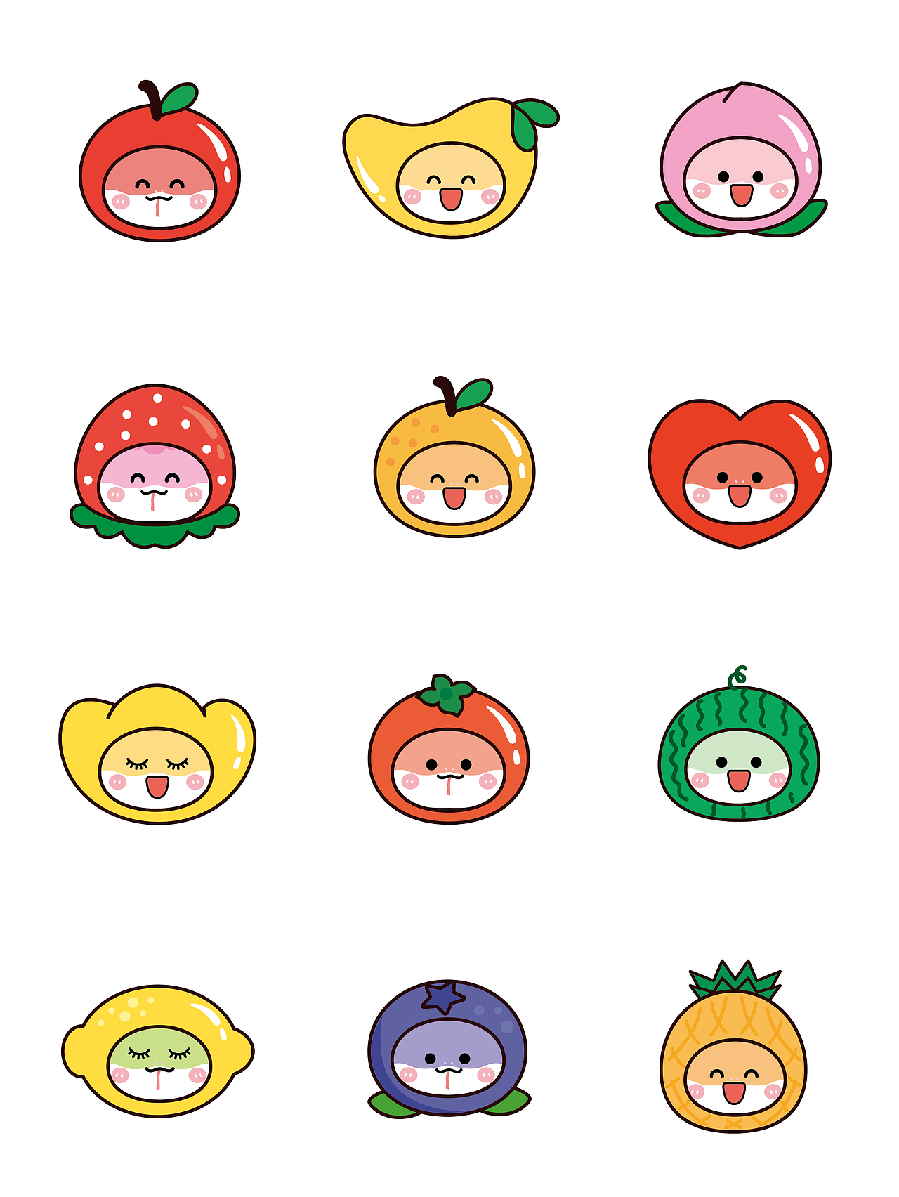 水果系列祝福蛇卡通可爱插画手绘图片素材头像