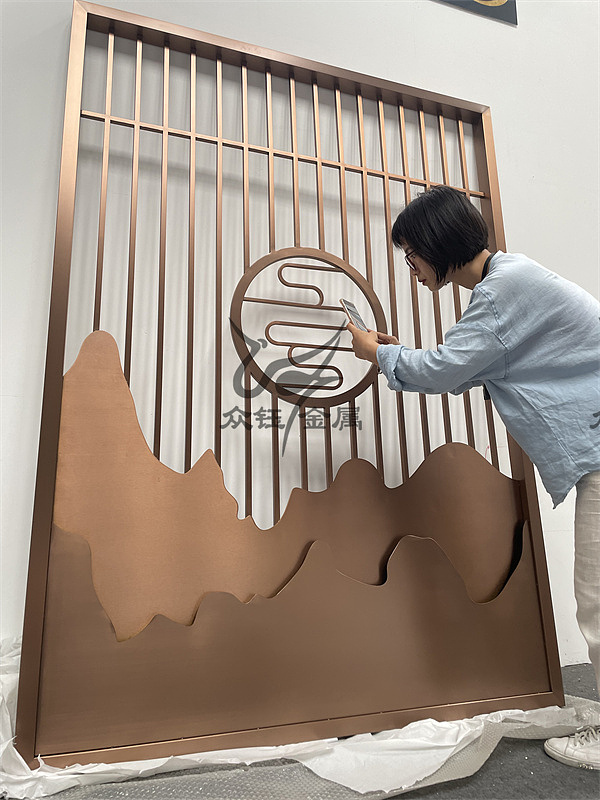 新中式假山景墙 不锈钢假山禅意景墙 中式文化假山雕塑