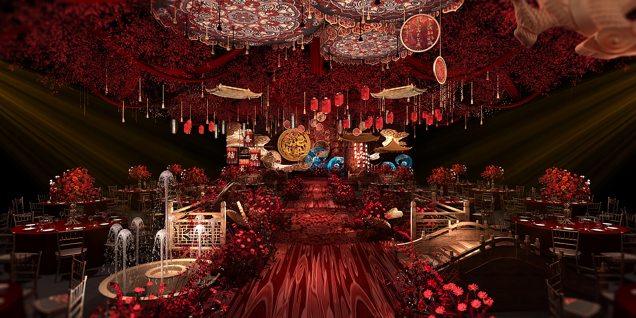 中式婚礼堂3d设计作品