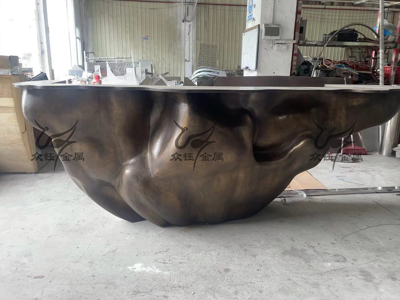 纯手工锻打锤纹黄铜吧台 手工锻打肌理