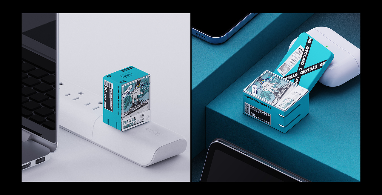 <br>包装设计 / PACKAGE DESIGN<br><br>除了产品的外观设计我们也希望包装的设计也可以是个性的,所以我们选用了荧光绿的颜色来吸引购买者的目光,再添加上镭射+光油的印刷工艺,一个很酷的盒子就诞生了。<br><br><br><br>