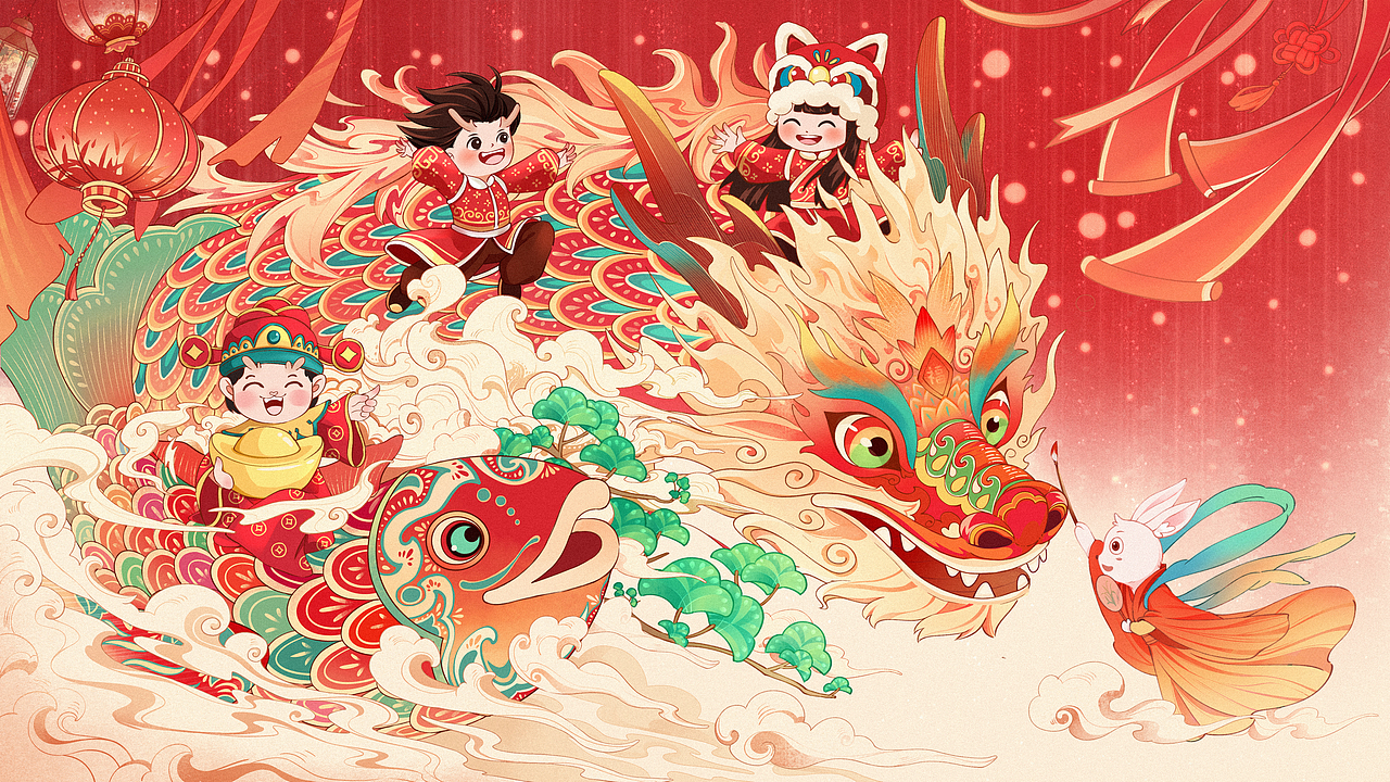 2024年龙年插画贺图-《画龙点新春》（图ZMzYwMzI4NjU2） - 商业插画 - 站酷设计师花生KERE原创素材 - 站酷ZCOOL