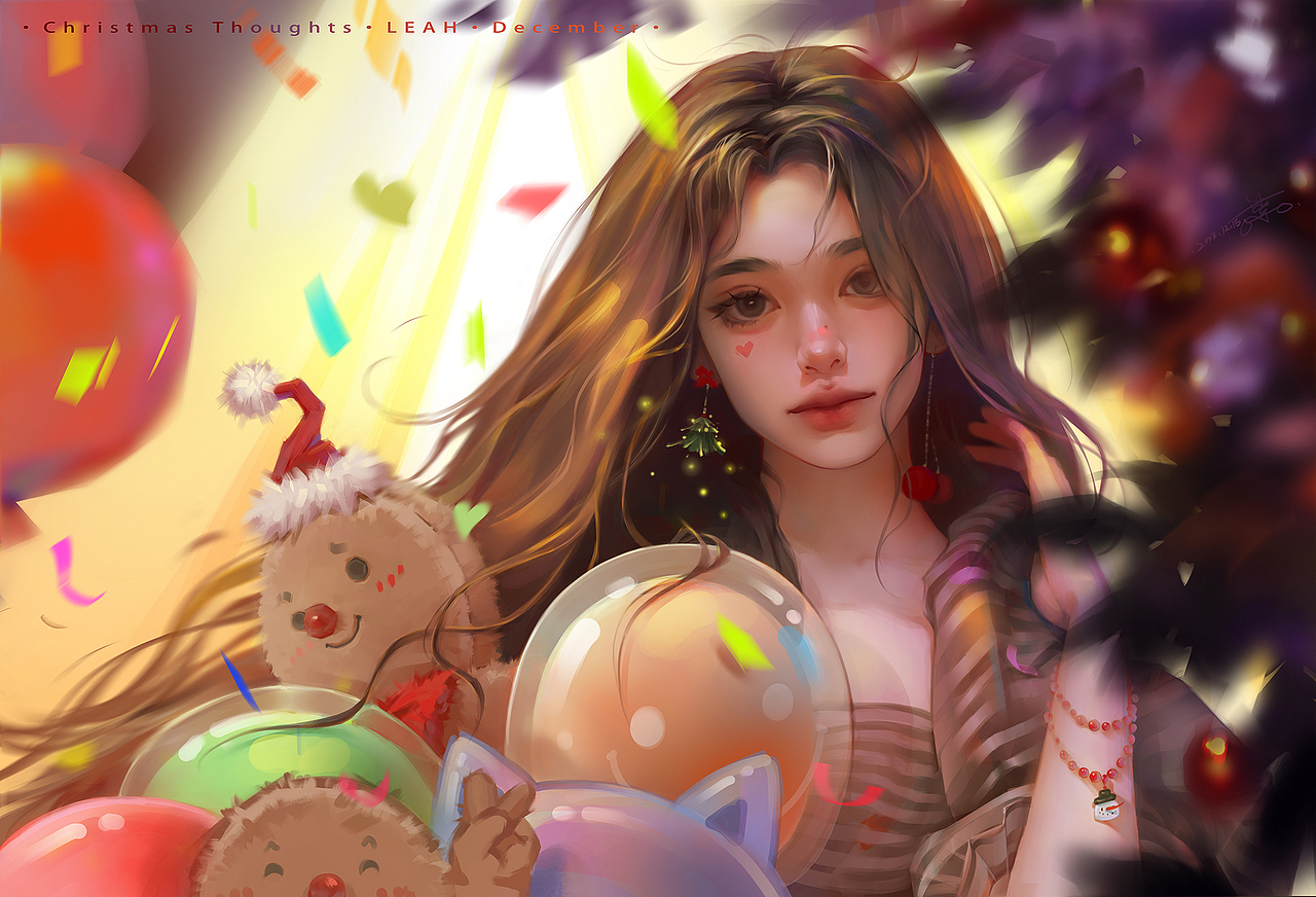 圣诞遐想 | 少女头像厚涂插画（图ZMzU4MzUxMjIw） - 商业插画 - 站酷设计师京京Leah原创素材 - 站酷ZCOOL