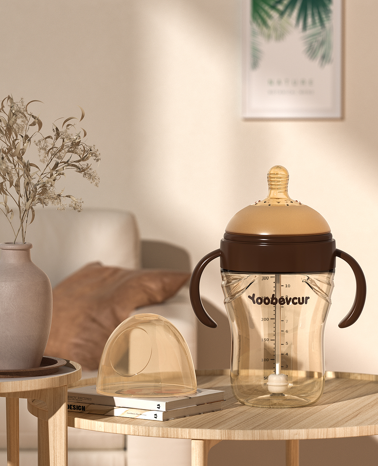 电商母婴奶瓶渲染图~日系复古风格排版