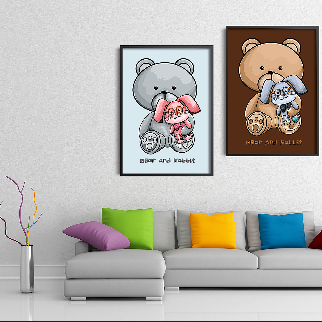 原创插画 bear and rabbit