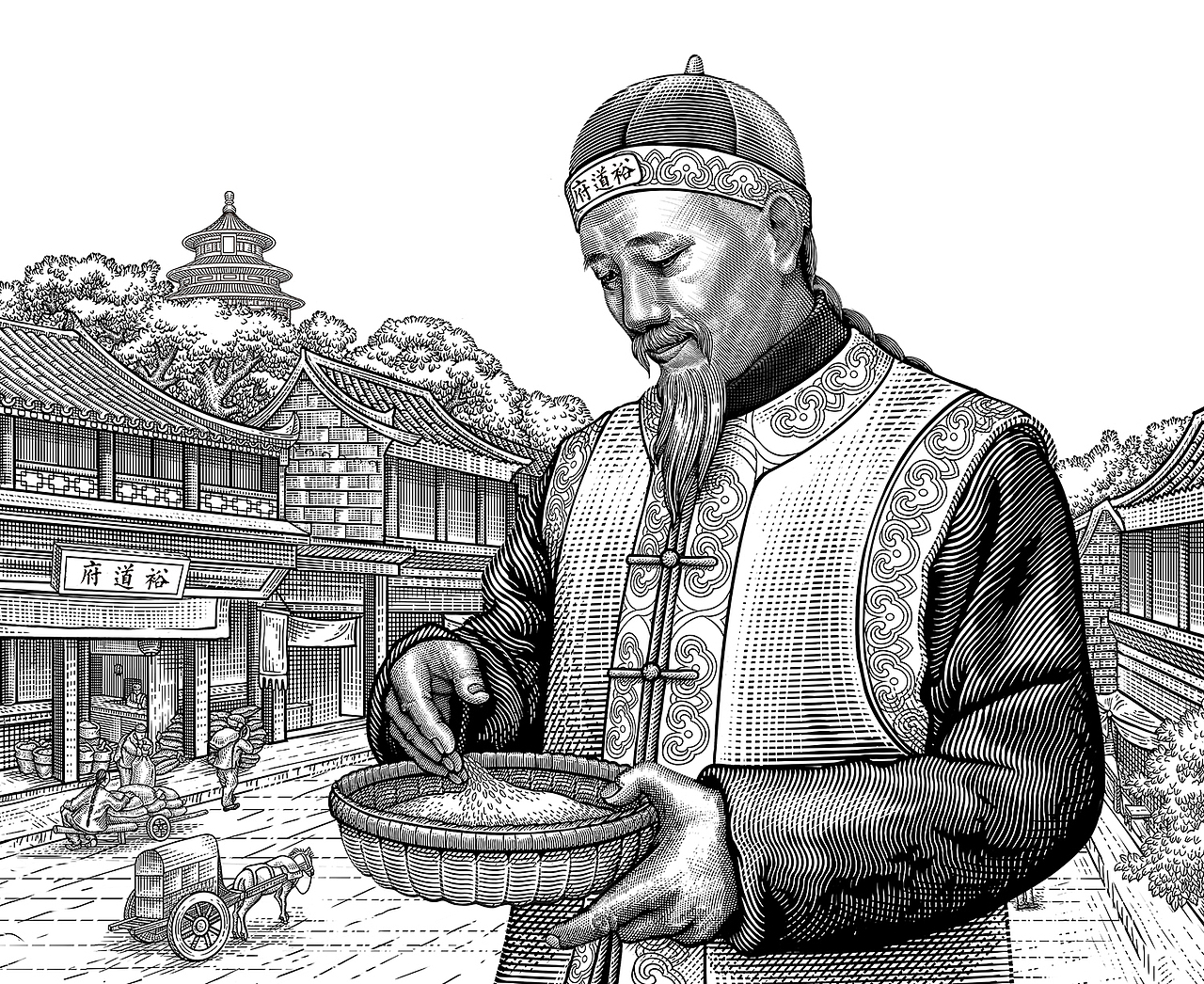 经典版画风格再现裕道府大米包装插画（图ZMzM4MzE2OTU2） - 商业插画 - 站酷设计师欧阳鹏杰_OY原创素材 - 站酷ZCOOL