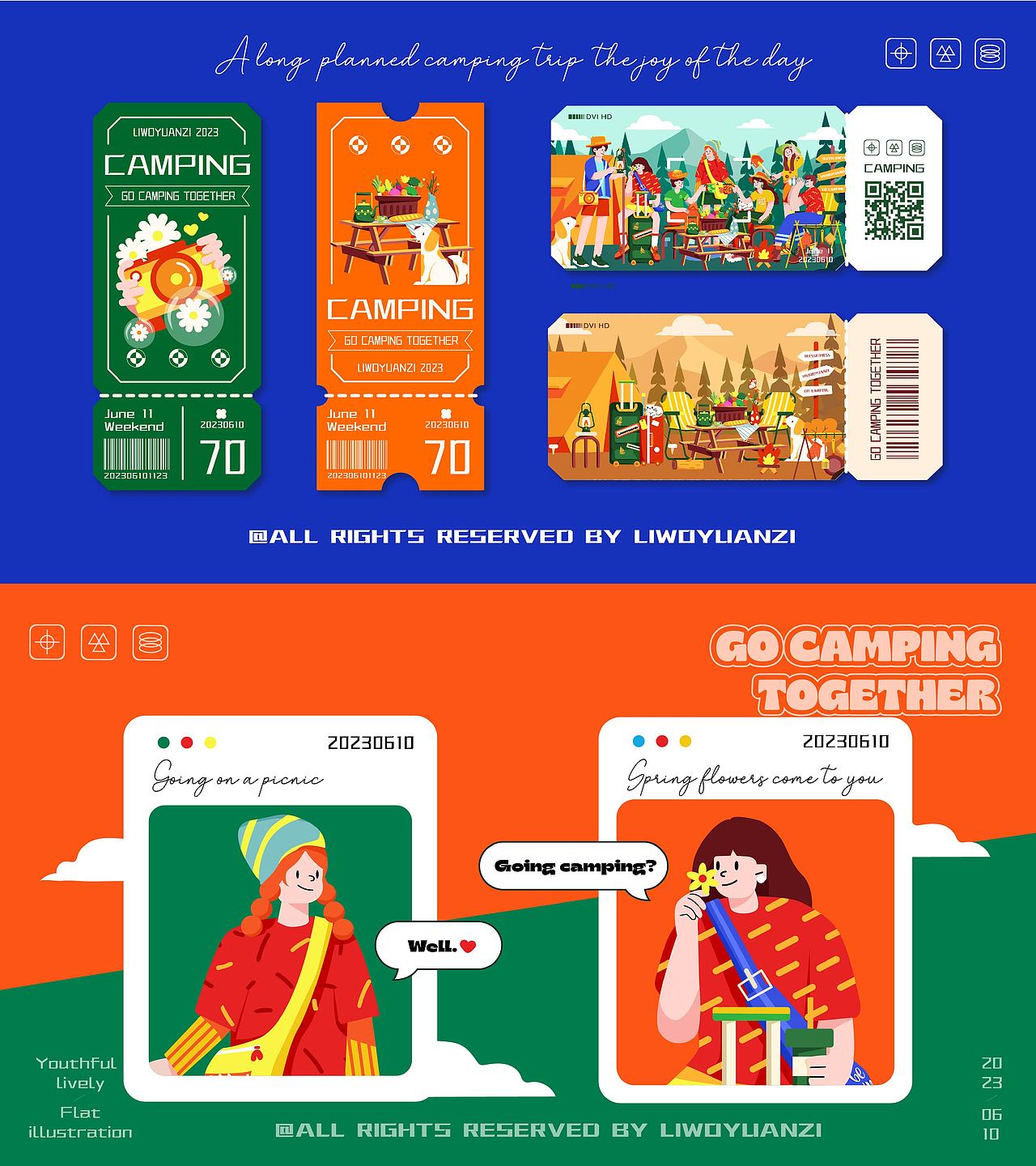 梨涡圆子原创 X 野营扁平人物插画（图ZMzQzMDAxNDQ4） - 新锐潮流插画 - 站酷设计师梨涡圆子原创素材 - 站酷ZCOOL