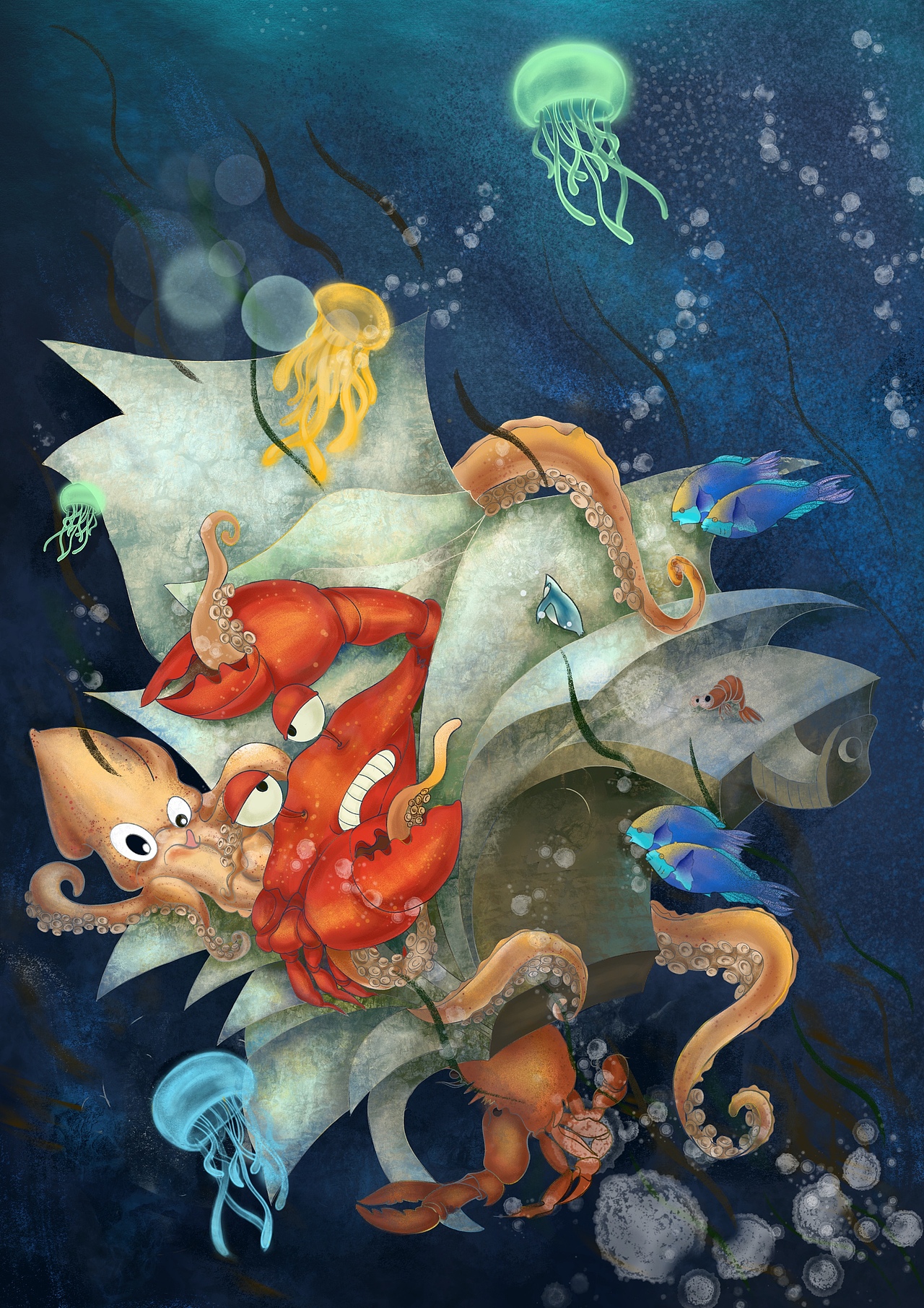 保护海洋生物系列插画