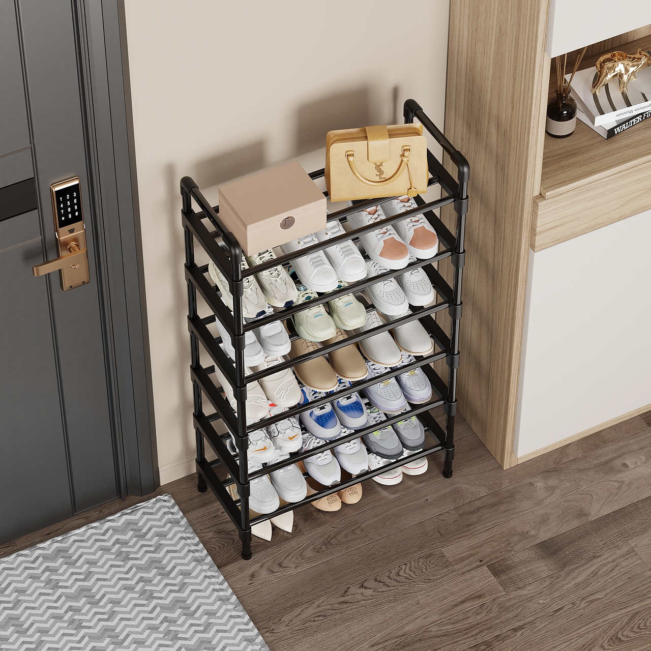 简易扶手塑料件鞋架电商用效果图