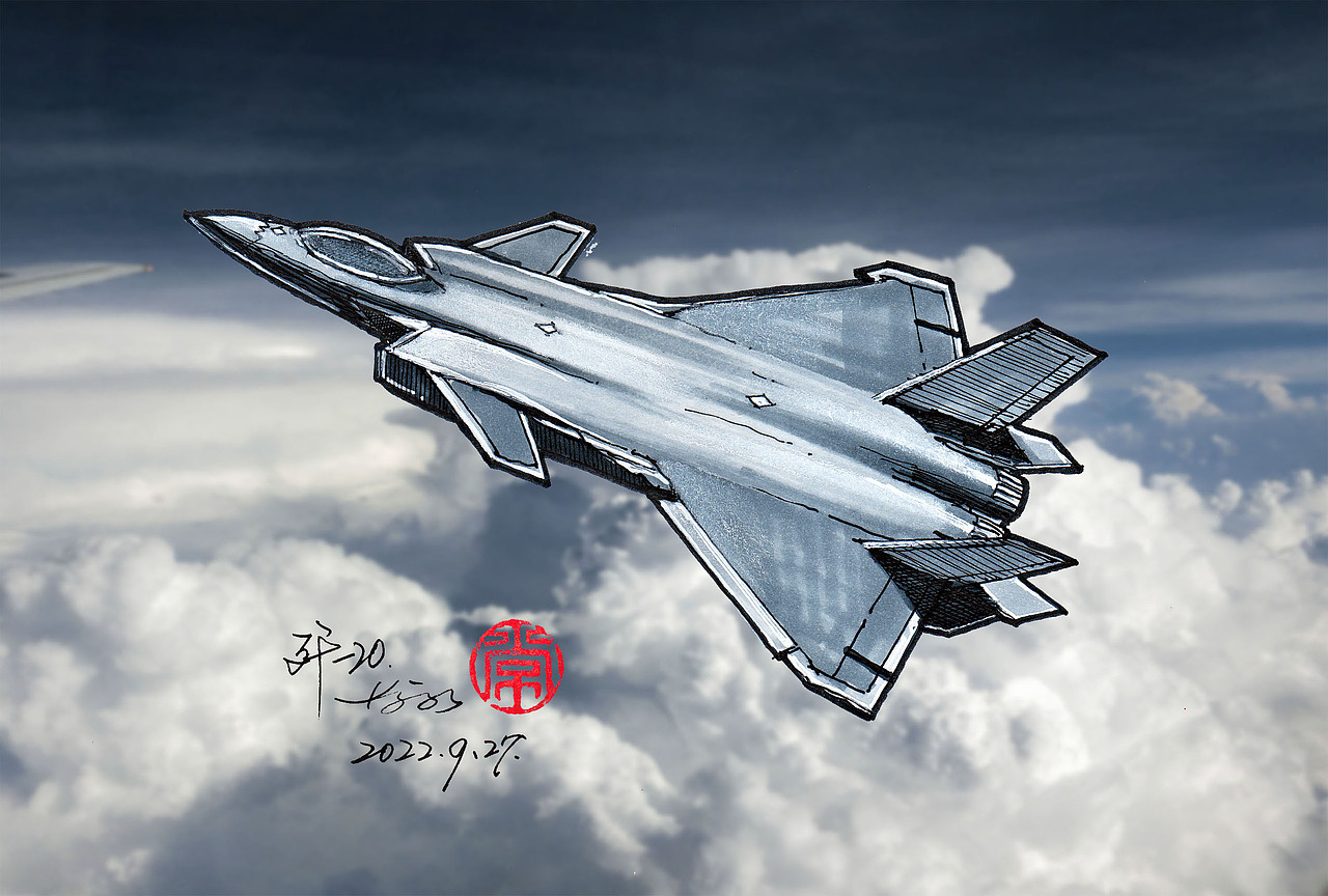 手绘歼-20战机