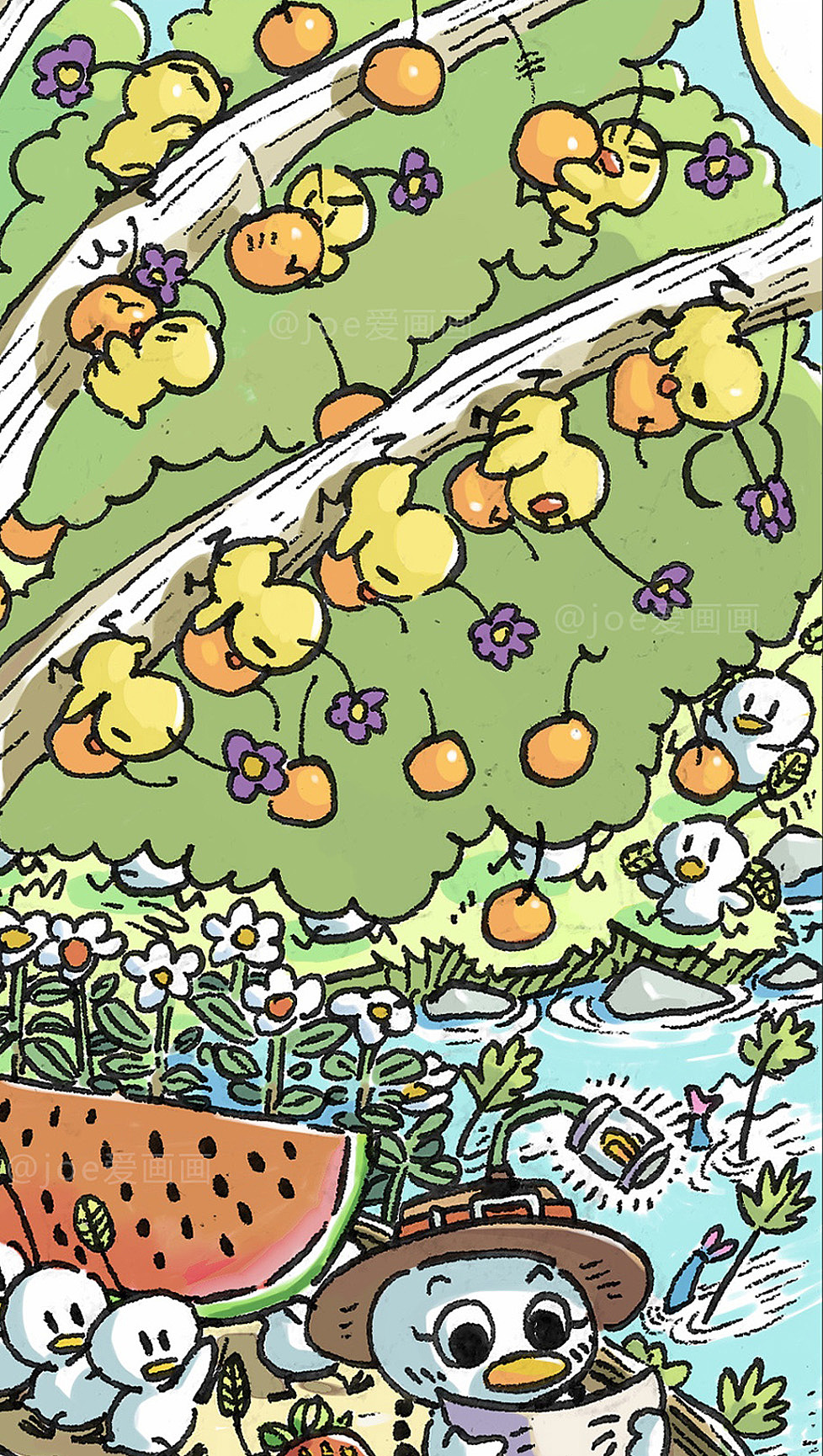 11岁女儿原创插画《粥粥鸡》