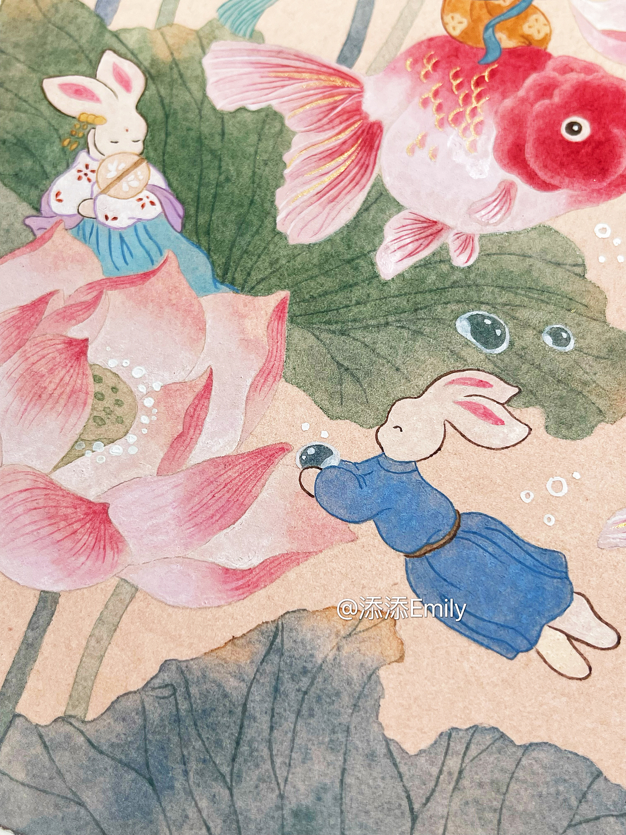 莲莲有鱼（兔崽崽系列）（图ZMzMxNzY1NzQw） - 商业插画 - 站酷设计师添添Emily原创素材 - 站酷ZCOOL