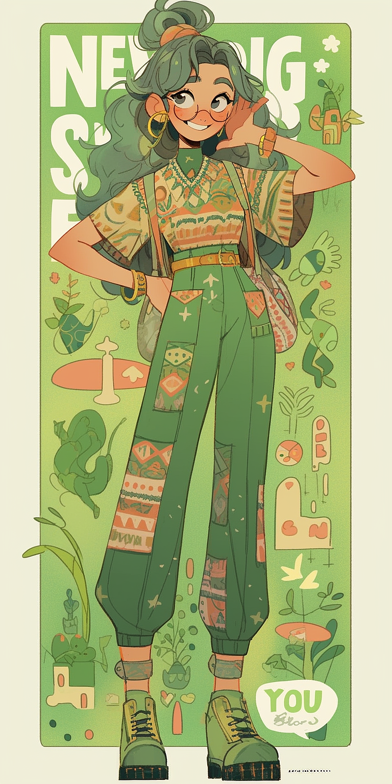服装卡通设计-绿享少女