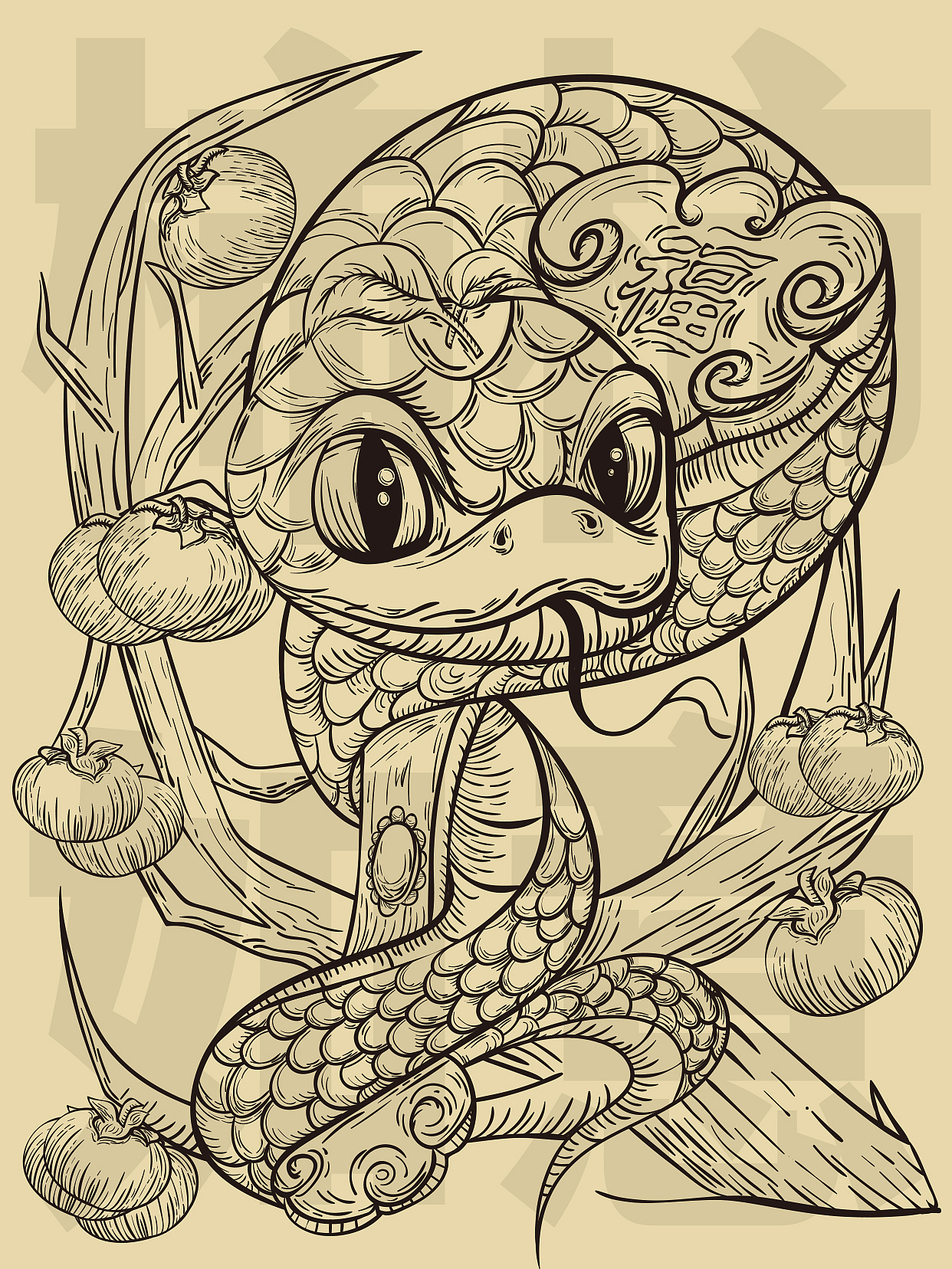 版画风 蛇年插画（图ZMzcwMTU2OTI0） - 商业插画 - 站酷设计师pic2019原创素材 - 站酷ZCOOL