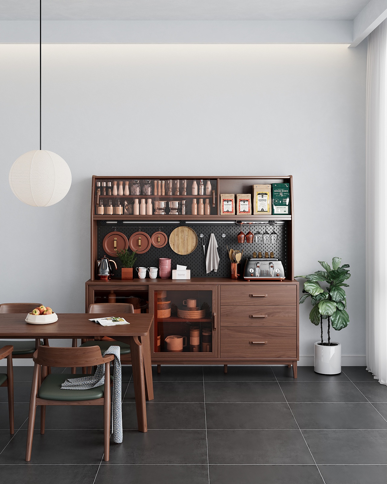 胡桃木餐边柜建模场景表现