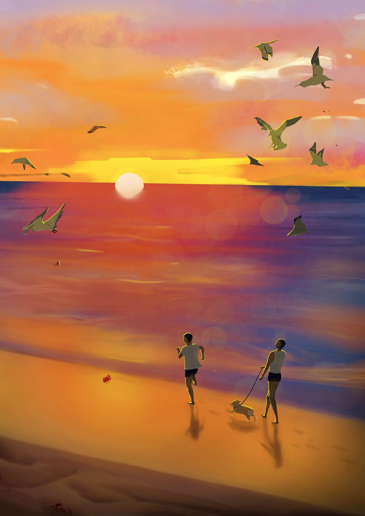 夕阳海边和我们