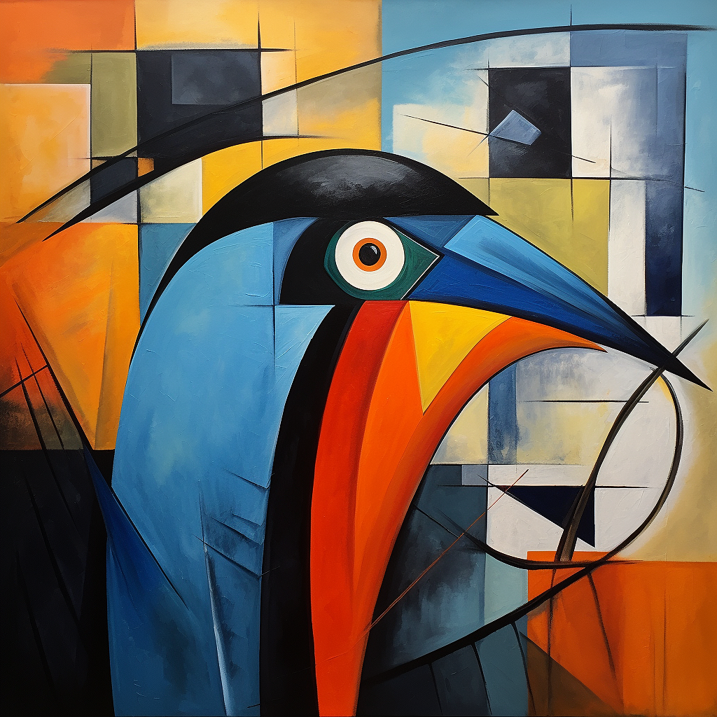 鸟类图案的抽象油画作品