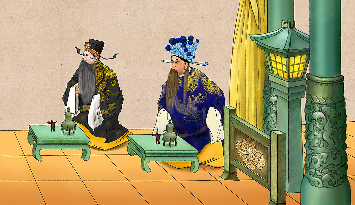 两幅古代人物层板画