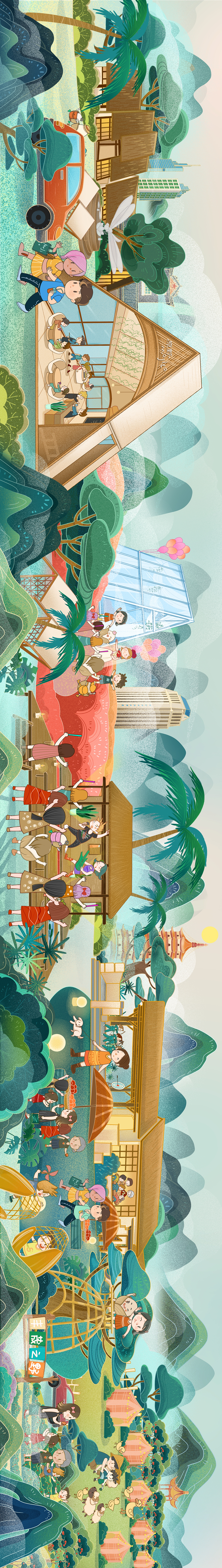 原创插画设计,深圳丰茂之野,度假区手绘长卷