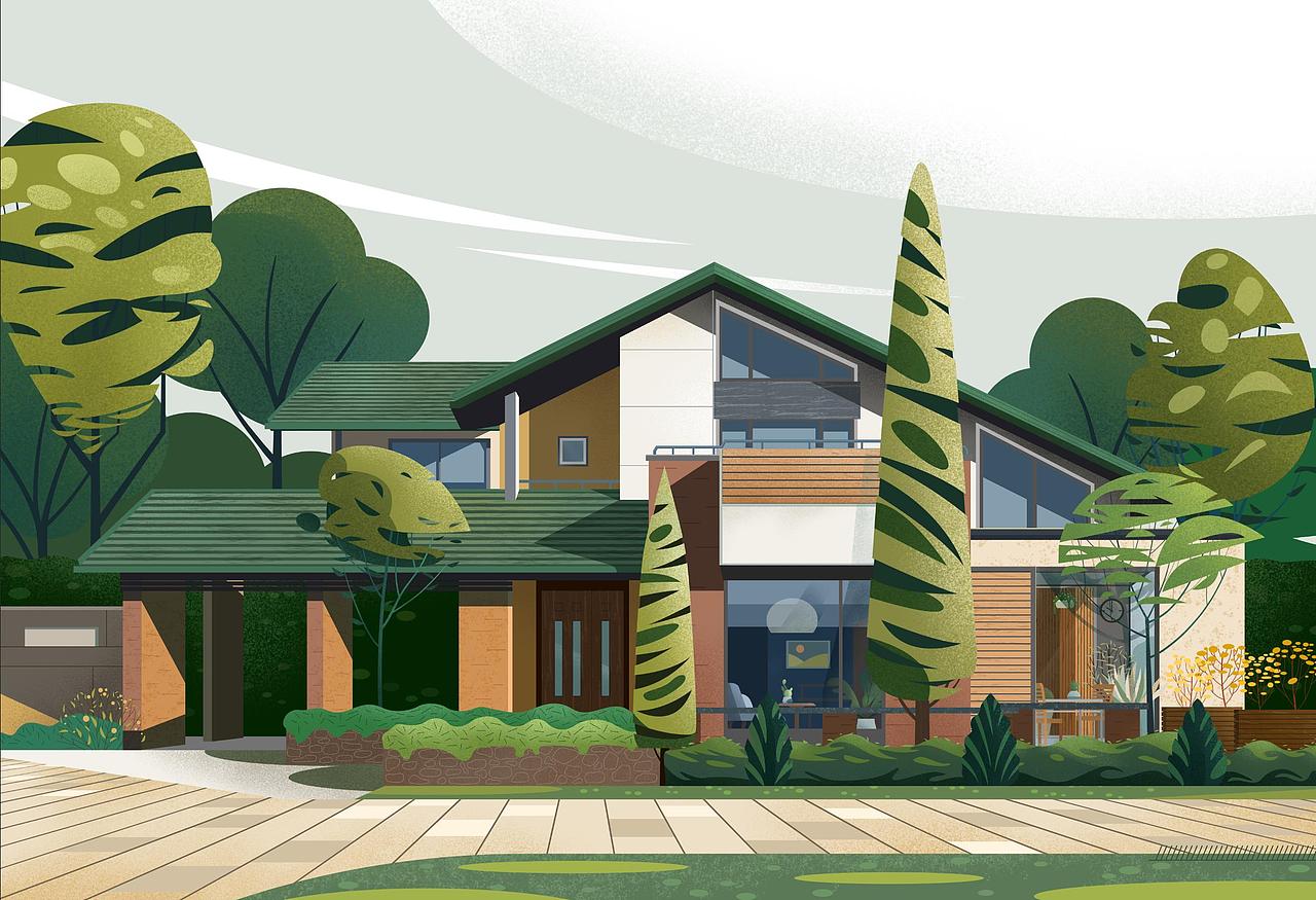 一组新的建筑插画《别墅、家、生活》