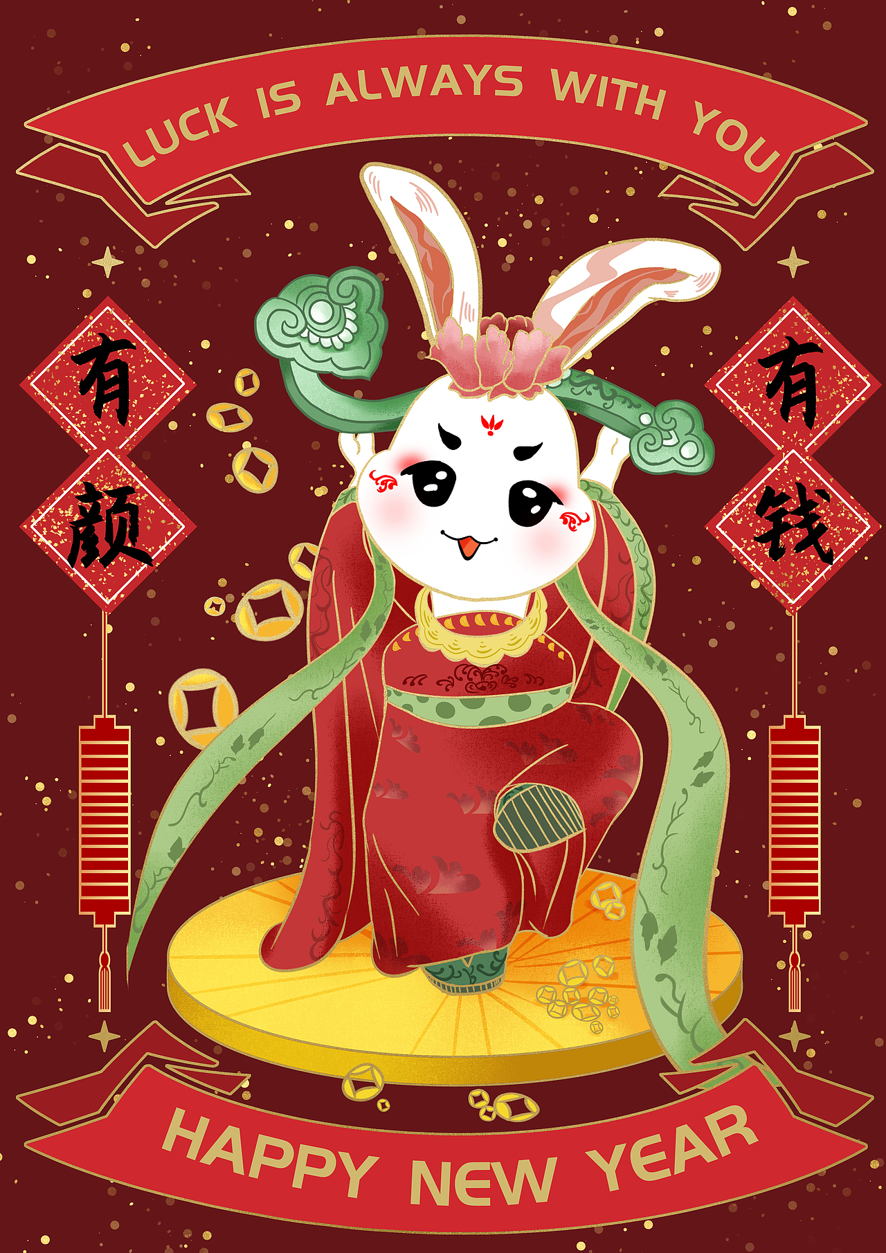 兔年新春贺图（图ZMzA5Nzk5OTE2） - 商业插画 - 站酷设计师九午阿原创素材 - 站酷ZCOOL