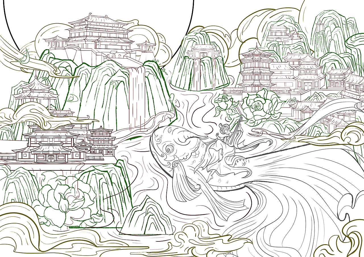 月下长安系列-大唐芙蓉园（图ZMzUyODc4MTg4） - 商业插画 - 站酷设计师夏目xm原创素材 - 站酷ZCOOL